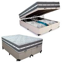 Cama Box Baú Casal Bipartido Sintético + Colchão Anjos Black Graphite Molas Ensacadas 138x188x64cm Cor:branco - 1