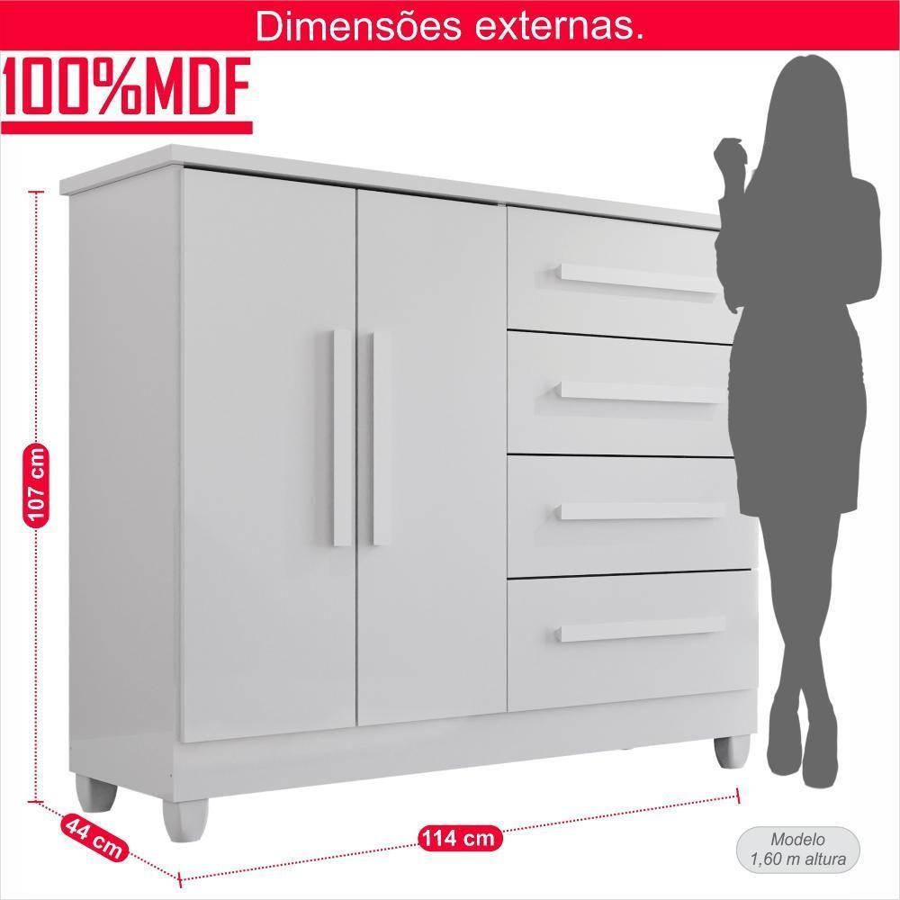 Cômoda 2 Portas 4 Gavetas Madri Plus Com Sapateira - Tudo De Móveis - Branco Branco - 7
