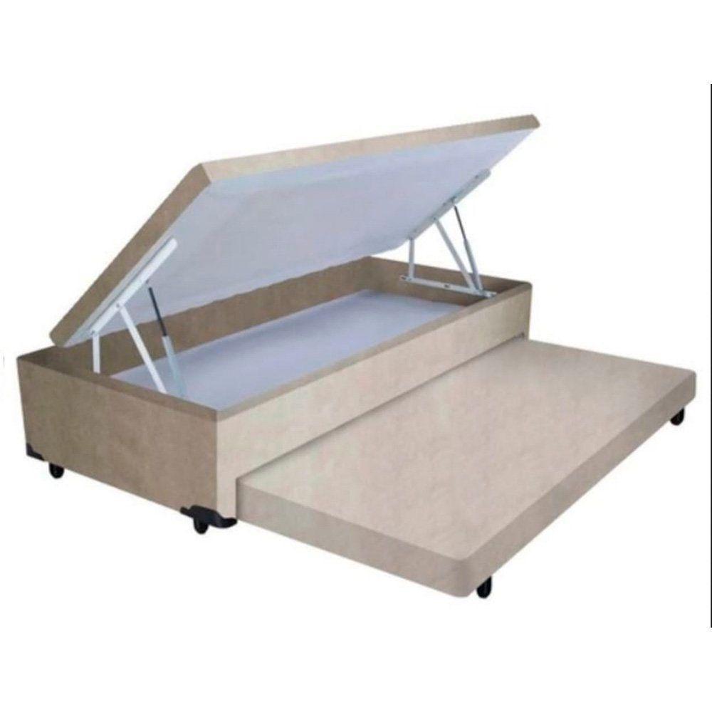 Cama Box Baú Auxiliar Solteiro Suede Espuma 8cm 45x88x188 Bege - 1