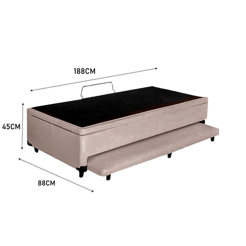 Cama Box Baú Auxiliar Solteiro Suede Espuma 8cm 45x88x188 Bege - 3