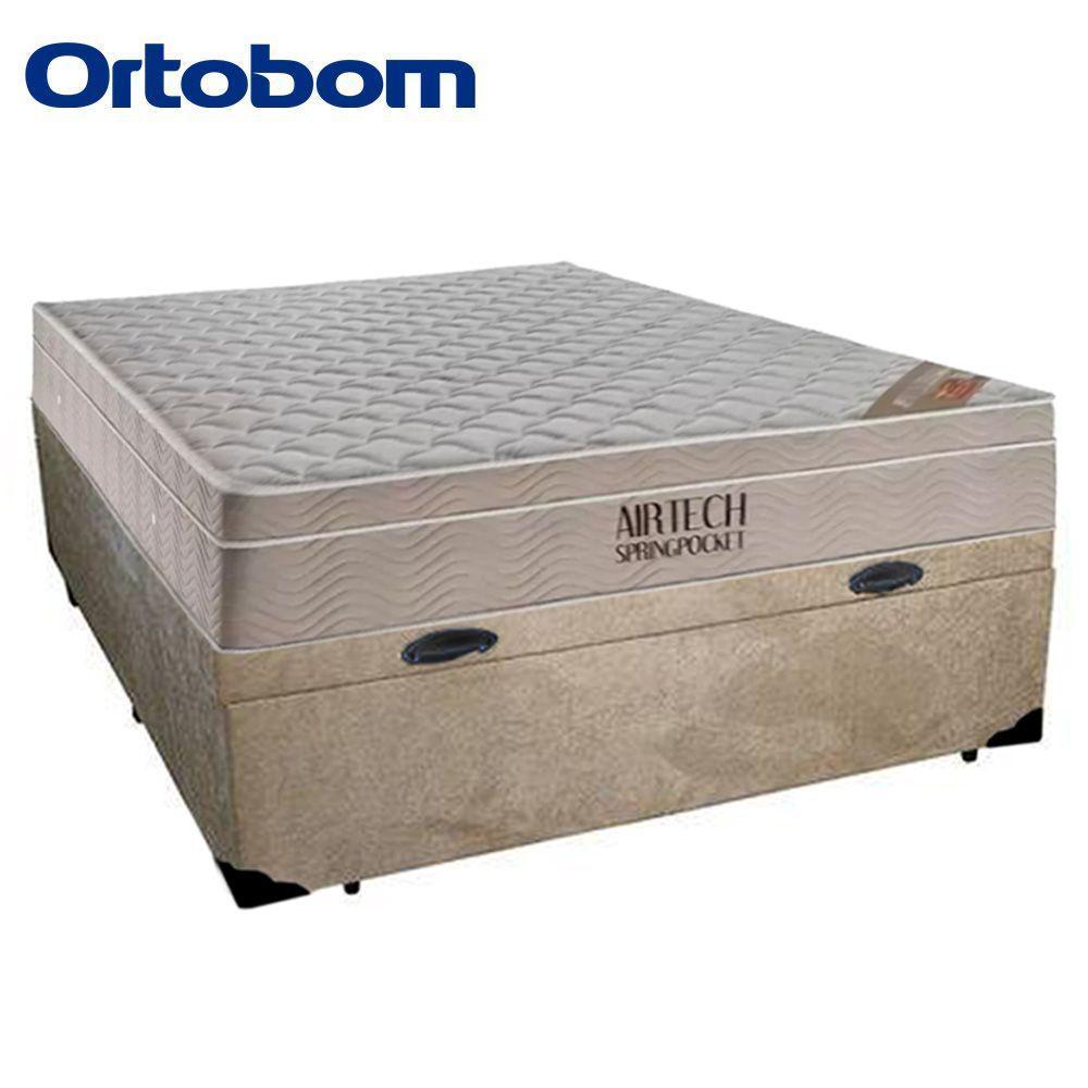 Cama Box Baú Casal Suede + Colchão Ortobom Airtech Molas Ensacadas 138x188x65 Bege - 7