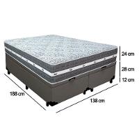 Cama Box Baú Casal Bipartido Sintético + Colchão Anjos Black Graphite Molas Ensacadas 138x188x64cm Cor:cinza