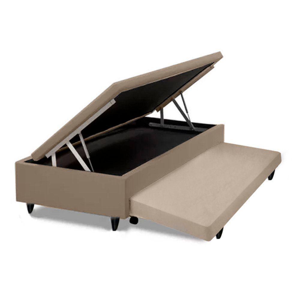 Cama Box Baú Auxiliar Solteiro Sintético Espuma 8cm 45x88x188 Bege - 1