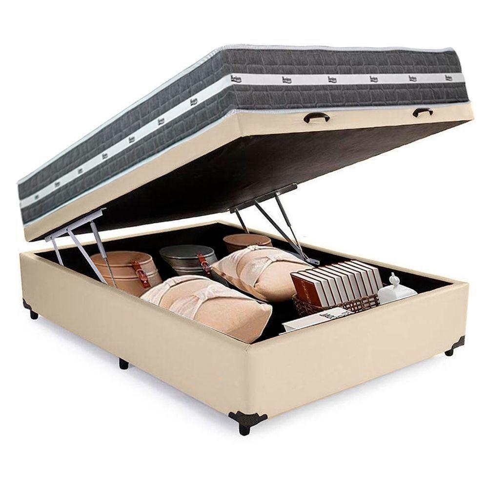 Cama Box Baú Casal Sintético + Colchão Anjos Black Graphite Molas Ensacadas 138x188x64cm Cor:bege - 5