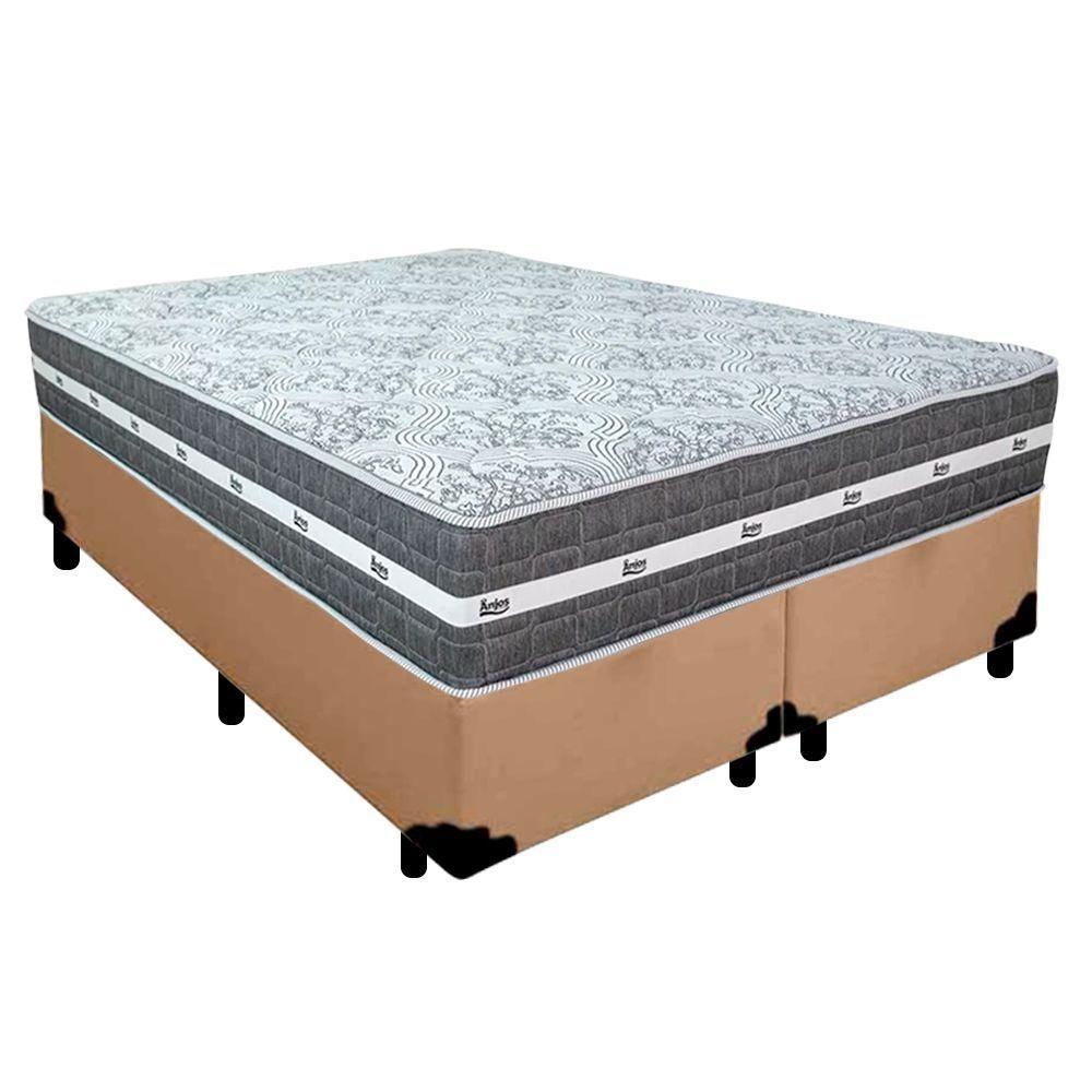 Cama Box Casal Bipartido Sintético + Colchão Anjos Black Graphite Molas Ensacadas 138x188x64cm Cor:bege - 1