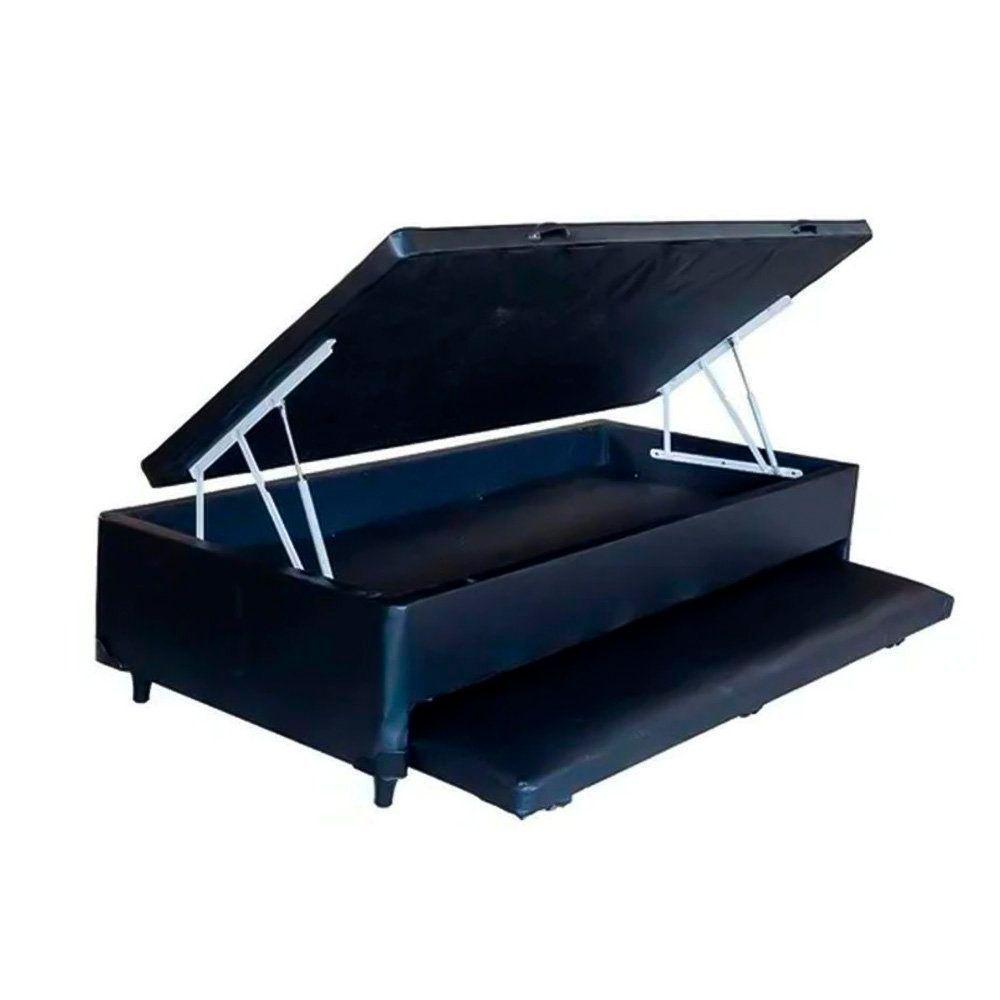 Cama Box Baú Auxiliar Solteiro Sintético Espuma 8cm 45x88x188 Preto - 1