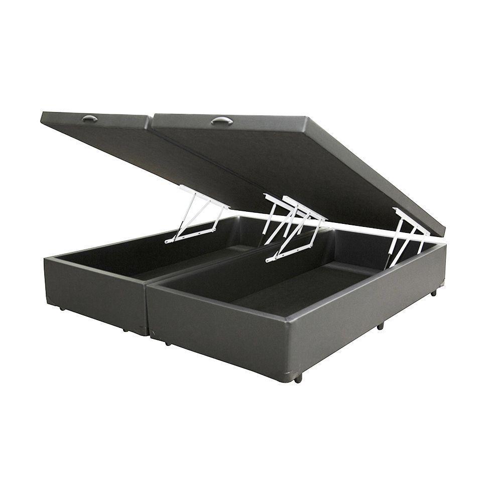 Base Box Baú King Bipartido Sp Móveis Sintético Cinza - 2