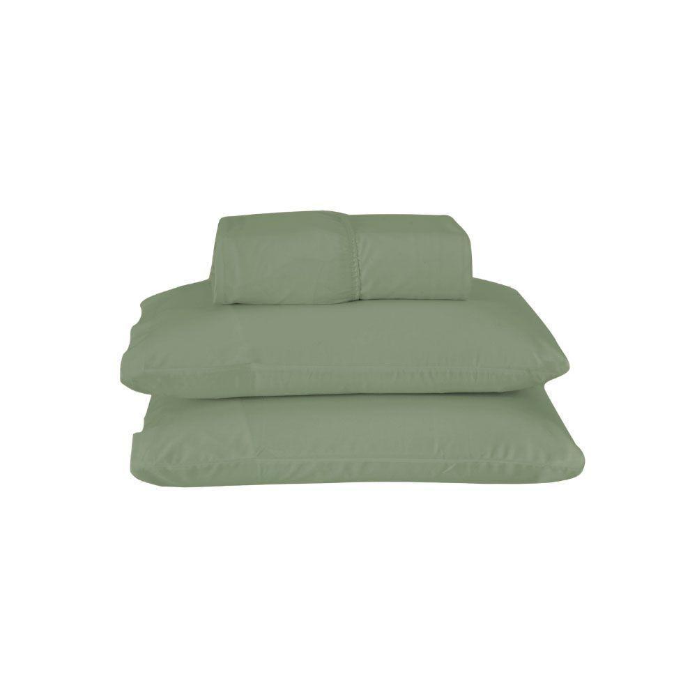 Jogo De Lençol Usual King 3 Peças Percal 180 Fios - Verde - 80% Poliéster- 20% Algodão - 1