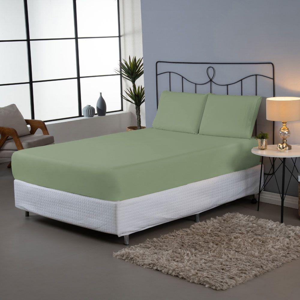 Jogo De Lençol Usual King 3 Peças Percal 180 Fios - Verde - 80% Poliéster- 20% Algodão - 2