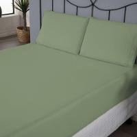 Jogo De Lençol Usual King 3 Peças Percal 180 Fios - Verde - 80% Poliéster- 20% Algodão - 3