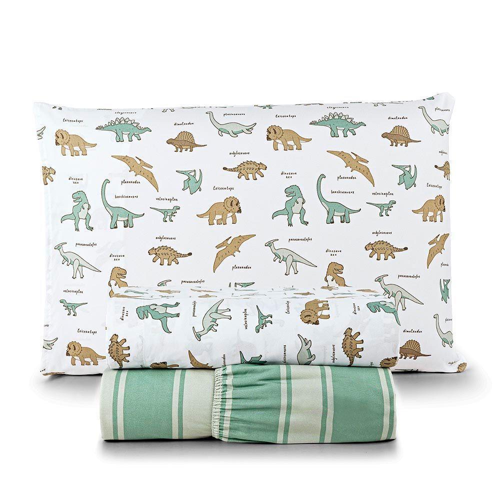 Jogo De Lençol Joy Kids Solteiro 3 Peças Micropercal 200 Fios Infantil - Dino World - 100% Poliéster - 1