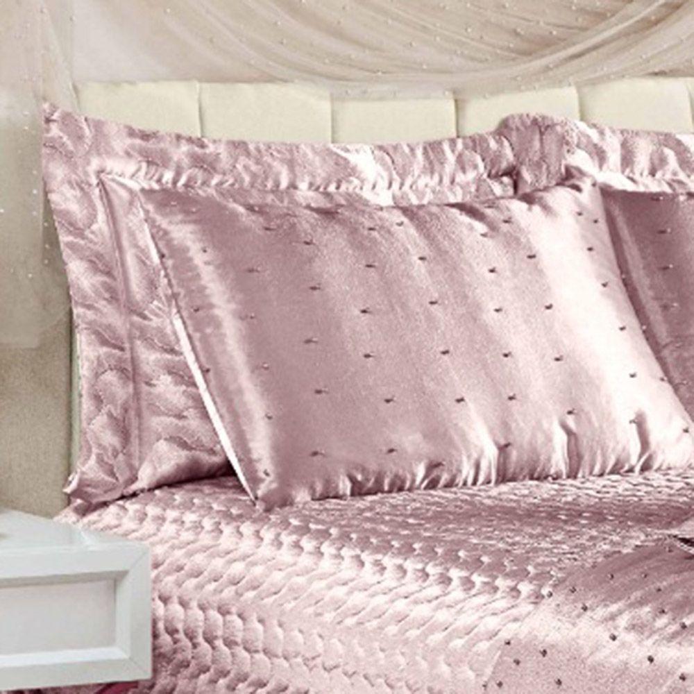 Kit Cobre Leito Colcha Casa Scarpa Fascínio Queen Cetim C- Tule De Pérola 10 Peças - Rosê - 100% Poliéster - 2