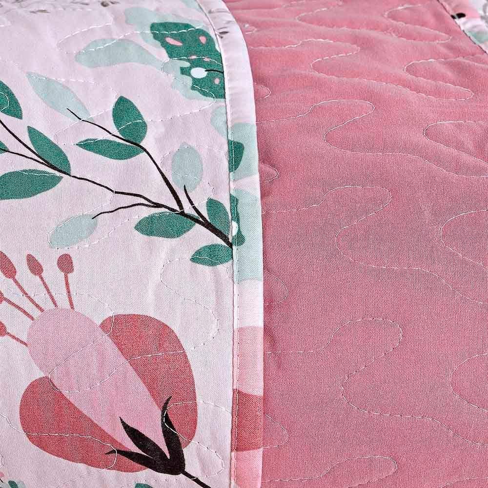 Kit Cobre Leito Colcha Casa Scarpa Celi Casal Padrão Dupla Face Micropercal 200 Fios 3 Peças Bothanica Floral Rosa - 3