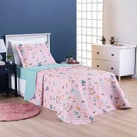 Kit Cobre Leito Colcha Solteiro Infantil Lutti Dupla Face 200 Fios 2 Peças Raposa Foxy Rosa - 3