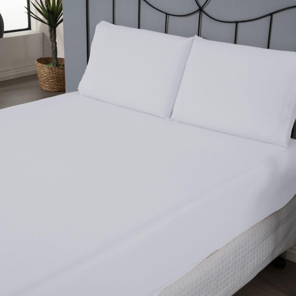 Jogo De Lençol Usual Casal 3 Peças Percal 180 Fios - Branco - 80% Poliéster- 20% Algodão - 3