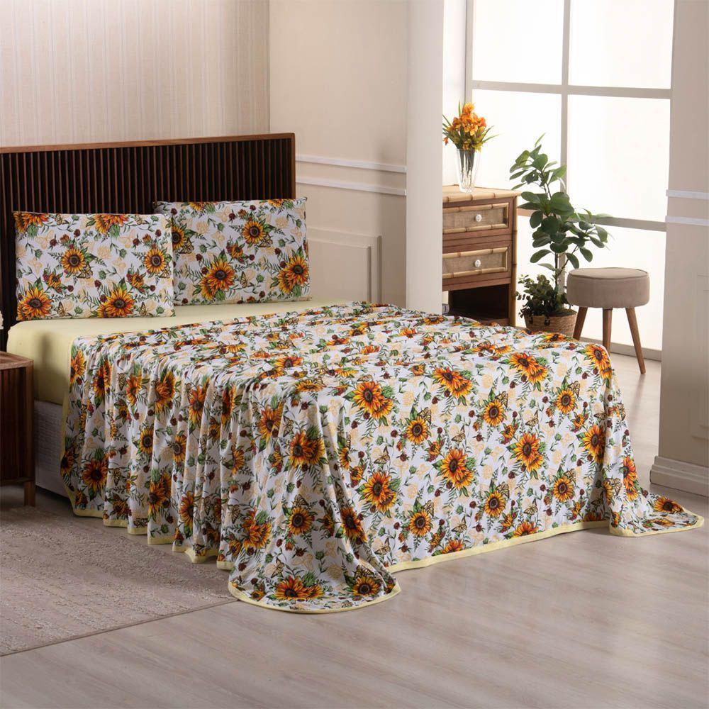 Jogo De Lençol Luar Casal 4 Peças Malha 100% Algodão Estampado - Girassol Amarelo - 3