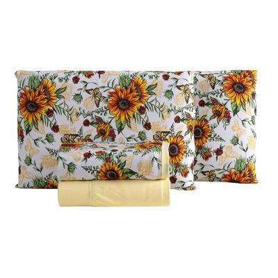 Jogo De Lençol Luar Casal 4 Peças Malha 100% Algodão Estampado - Girassol Amarelo