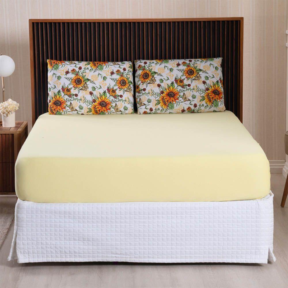 Jogo De Lençol Luar King 3 Peças Malha 100% Algodão Estampado - Girassol Amarelo - 2