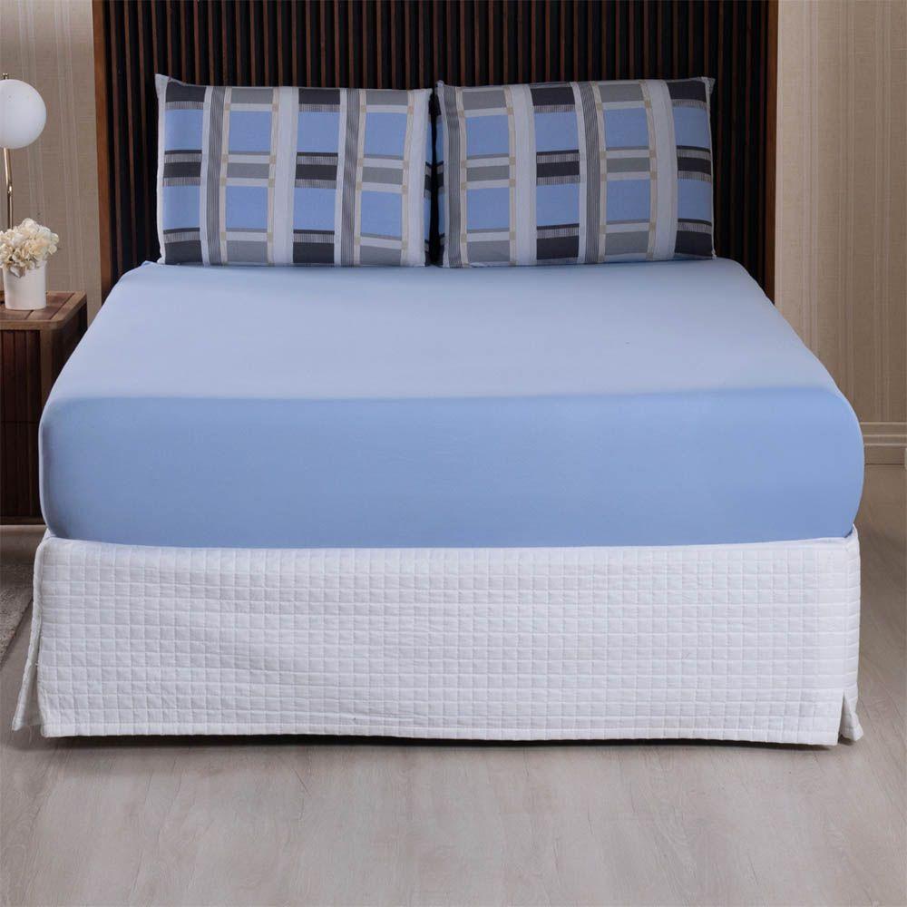 Jogo De Lençol Luar King 3 Peças Malha 100% Algodão Estampado - Xadrez Azul - 2