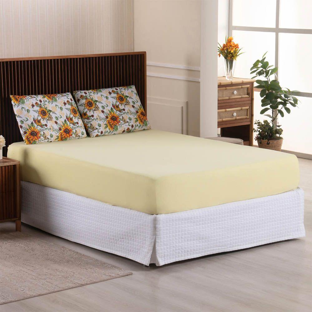 Jogo De Lençol Luar Queen 3 Peças Malha 100% Algodão Estampado - Girassol Amarelo - 2