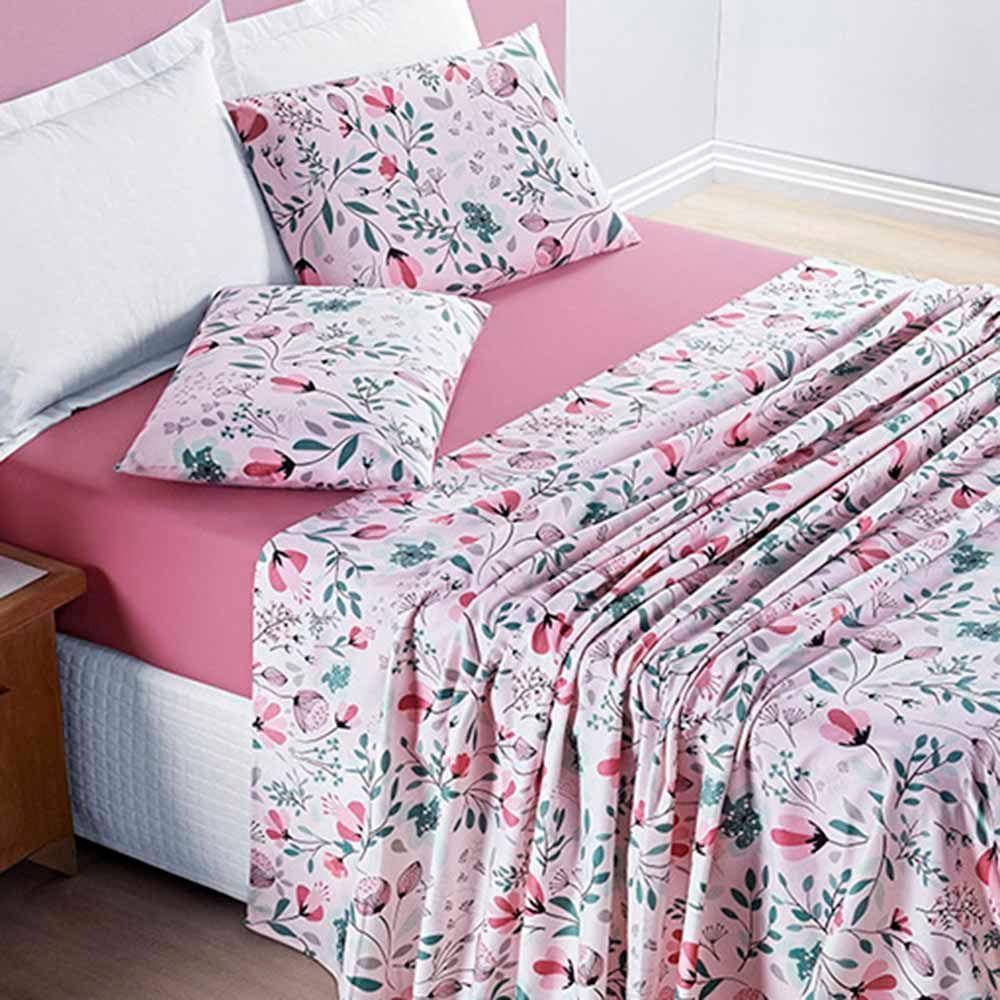 Jogo De Lençol Júlia King 4 Peças Micropercal 200 Fios Floral - Bothanica - 100% Poliéster - 1