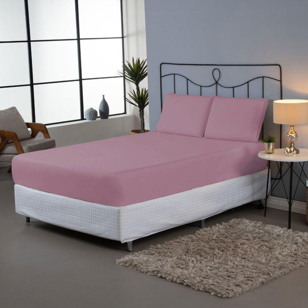 Jogo De Lençol Usual Queen 3 Peças Percal 180 Fios - Rose - 80% Poliéster- 20% Algodão - 2