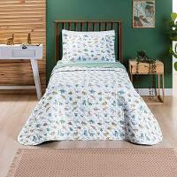 Kit Cobre Leito Colcha Joy Kids Solteiro Infantil 2 Peças Micropercal 200 Fios - Dino World - 100% Poliéster - 1