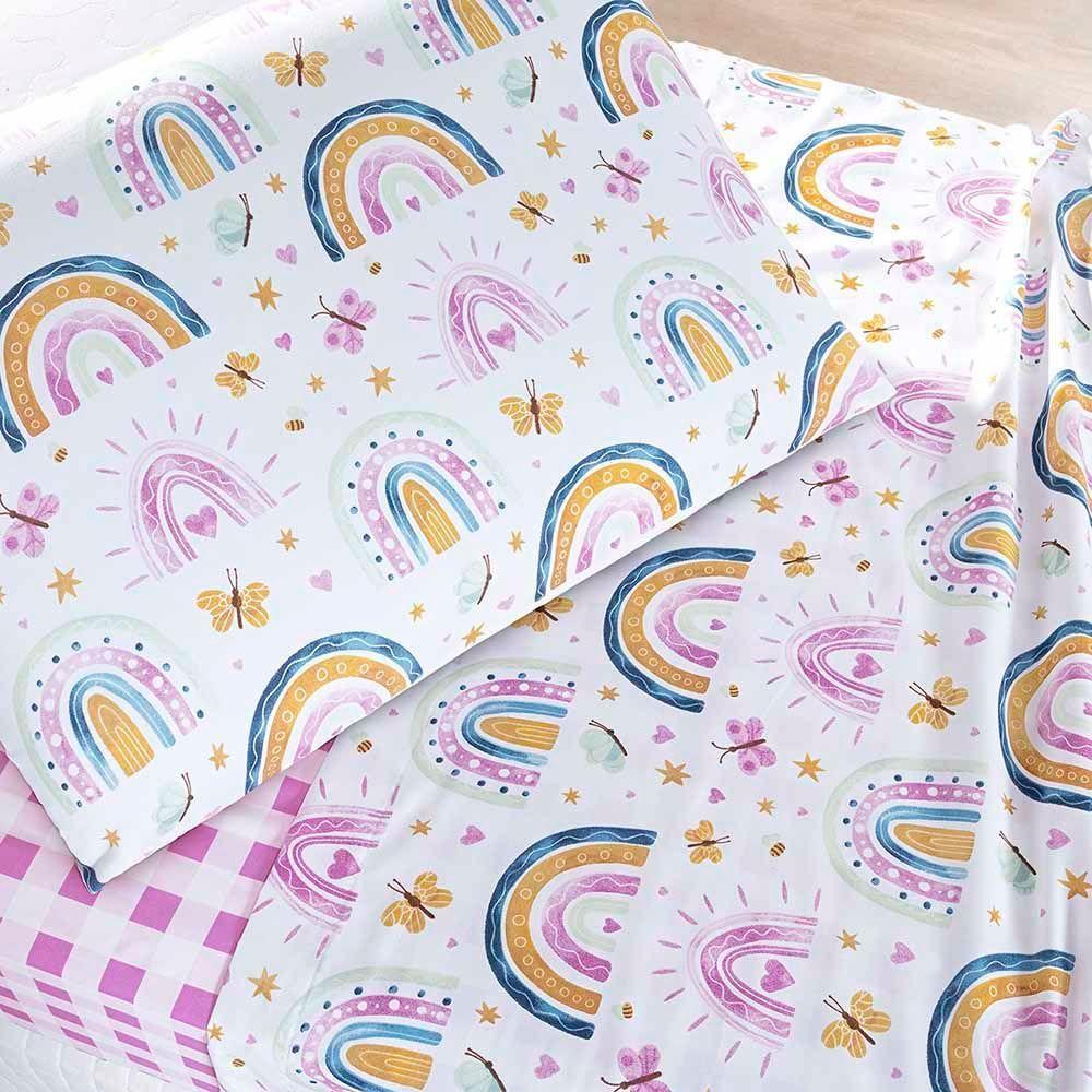 Jogo De Lençol Joy Kids Solteiro 3 Peças Micropercal 200 Fios Infantil - Rainbow - 100% Poliéster - 2