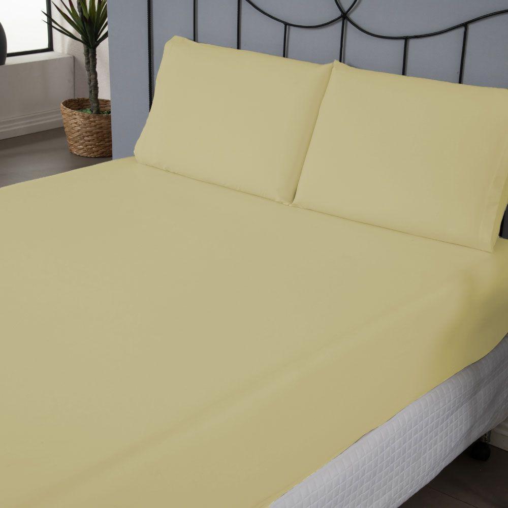 Jogo De Lençol Usual Casal 3 Peças Percal 180 Fios - Amarelo - 80% Poliéster- 20% Algodão - 3