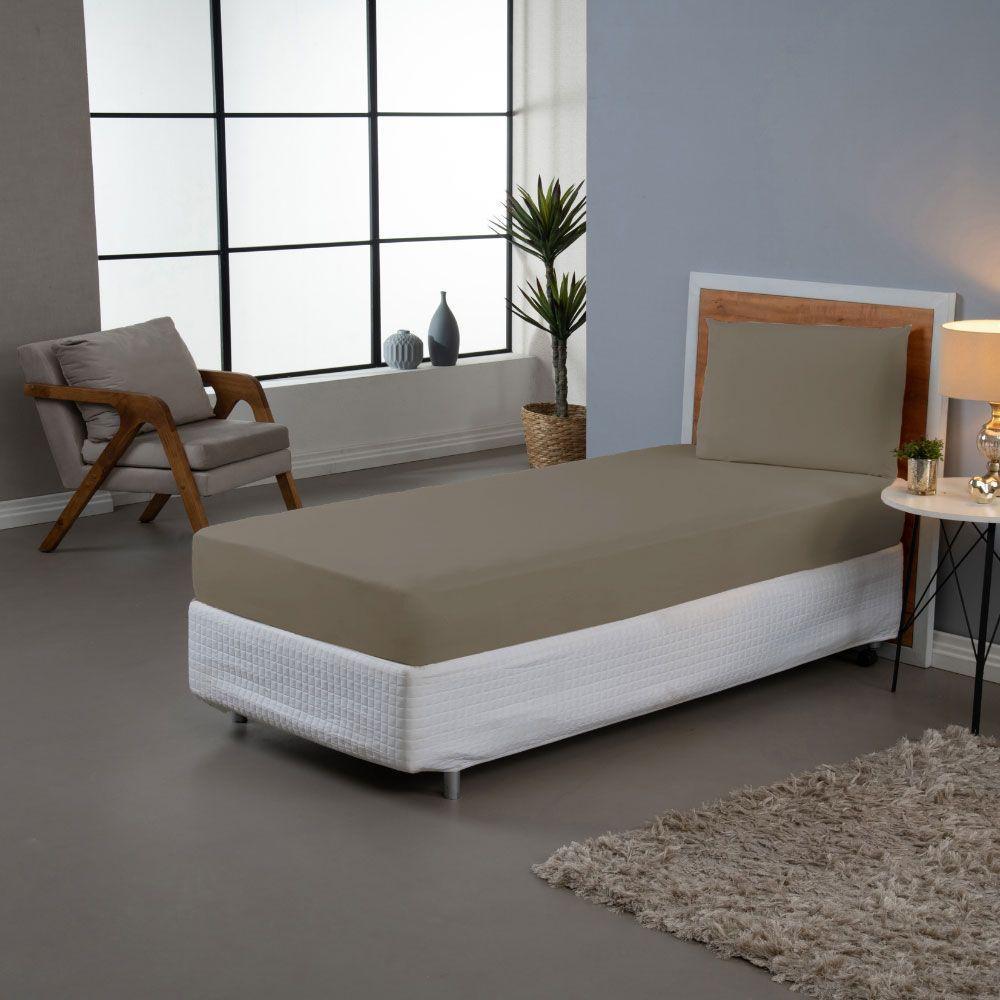 Jogo De Lençol Usual Solteiro 2 Peças Percal 180 Fios - Marrom - 80% Poliéster- 20% Algodão - 2