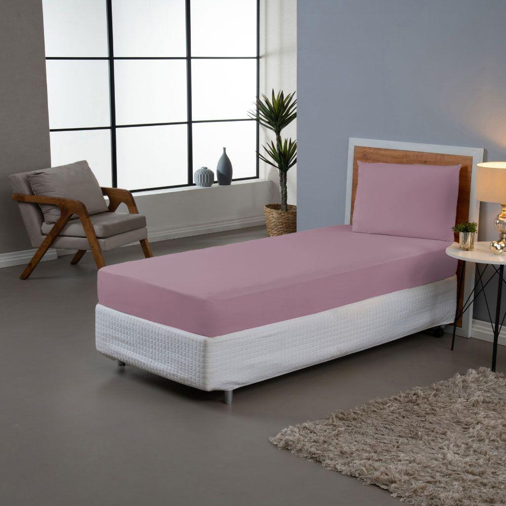 Jogo De Lençol Usual Solteiro 2 Peças Percal 180 Fios - Rose - 80% Poliéster- 20% Algodão - 2