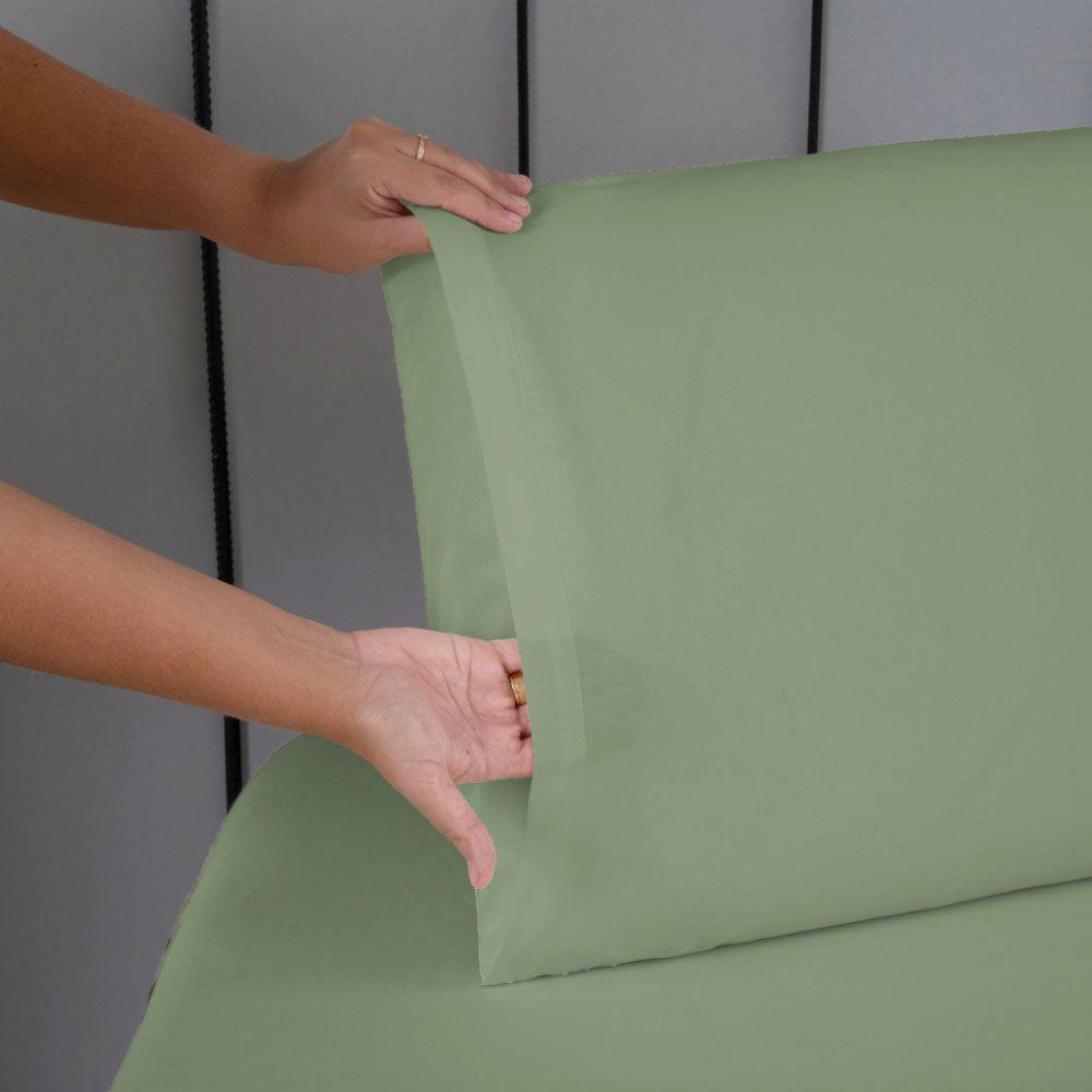 Jogo De Lençol Usual Solteiro 2 Peças Percal 180 Fios - Verde - 80% Poliéster- 20% Algodão - 4