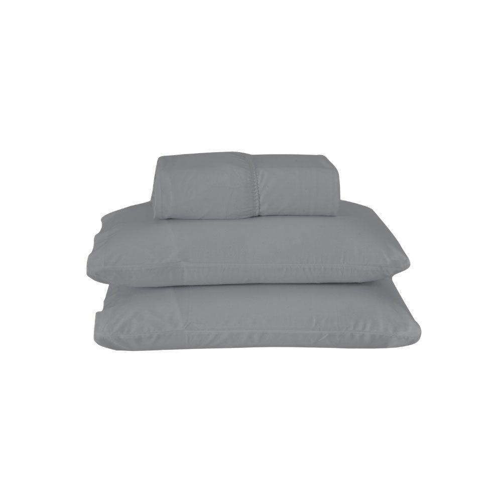 Jogo De Lençol Usual King 3 Peças Percal 180 Fios - Cinza - 80% Poliéster- 20% Algodão - 1