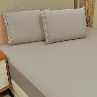 Jogo De Lençol Realce King 3 Peças Percal 300 Fios Bordado Inglês Macio - Fendi - 100% Poliéster - 2