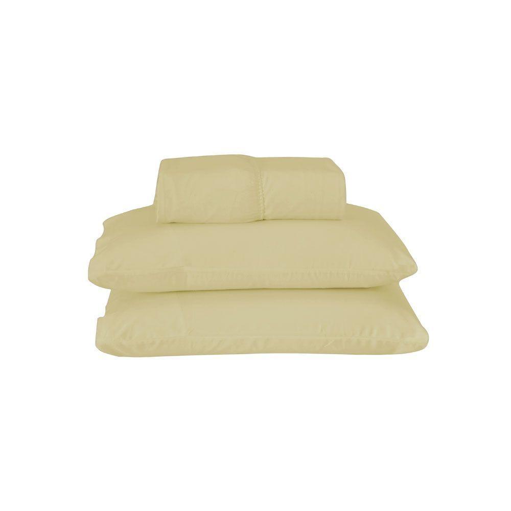 Jogo De Lençol Usual King 3 Peças Percal 180 Fios - Amarelo - 80% Poliéster- 20% Algodão - 1