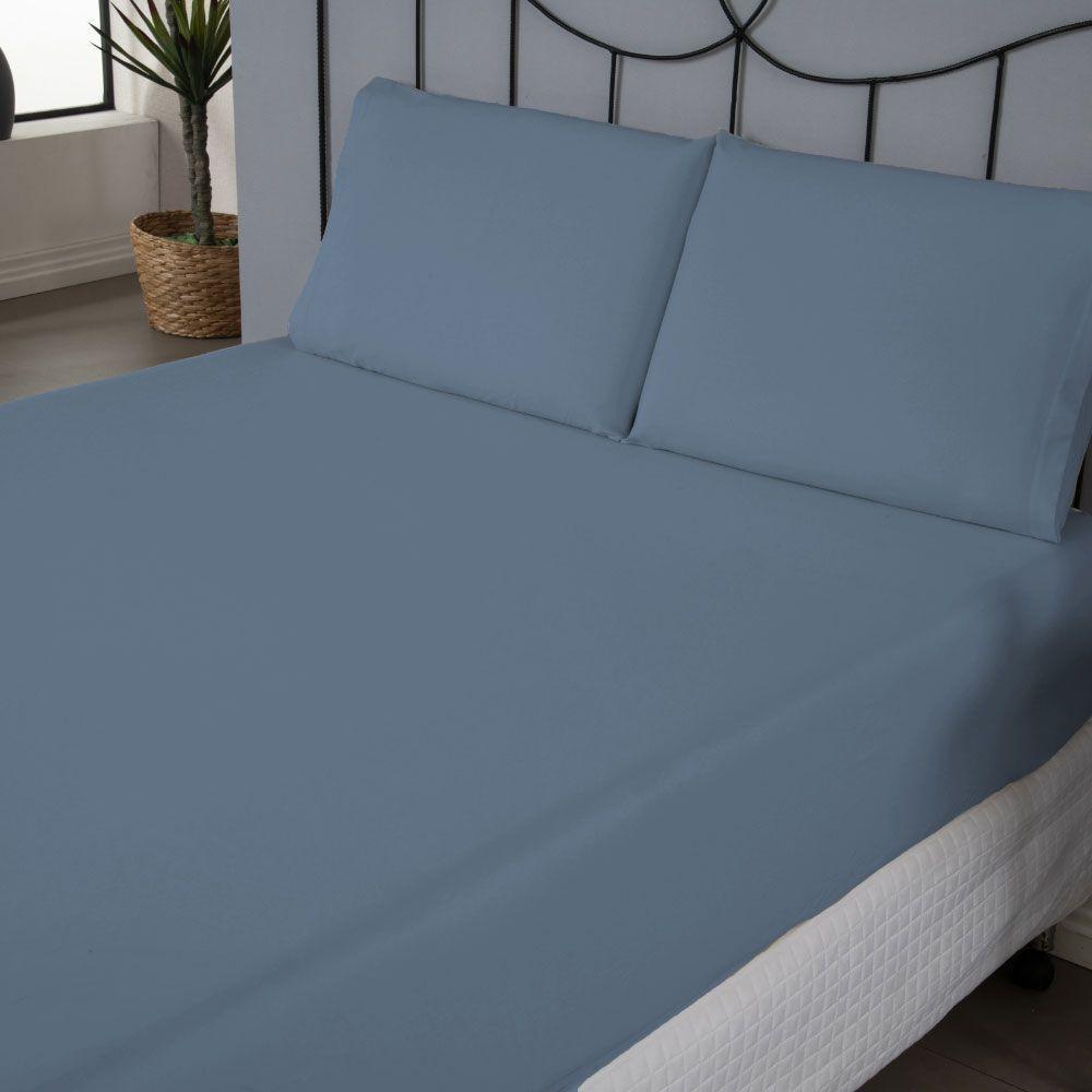 Jogo De Lençol Usual Queen 3 Peças Percal 180 Fios - Azul Escuro - 80% Poliéster- 20% Algodão - 3