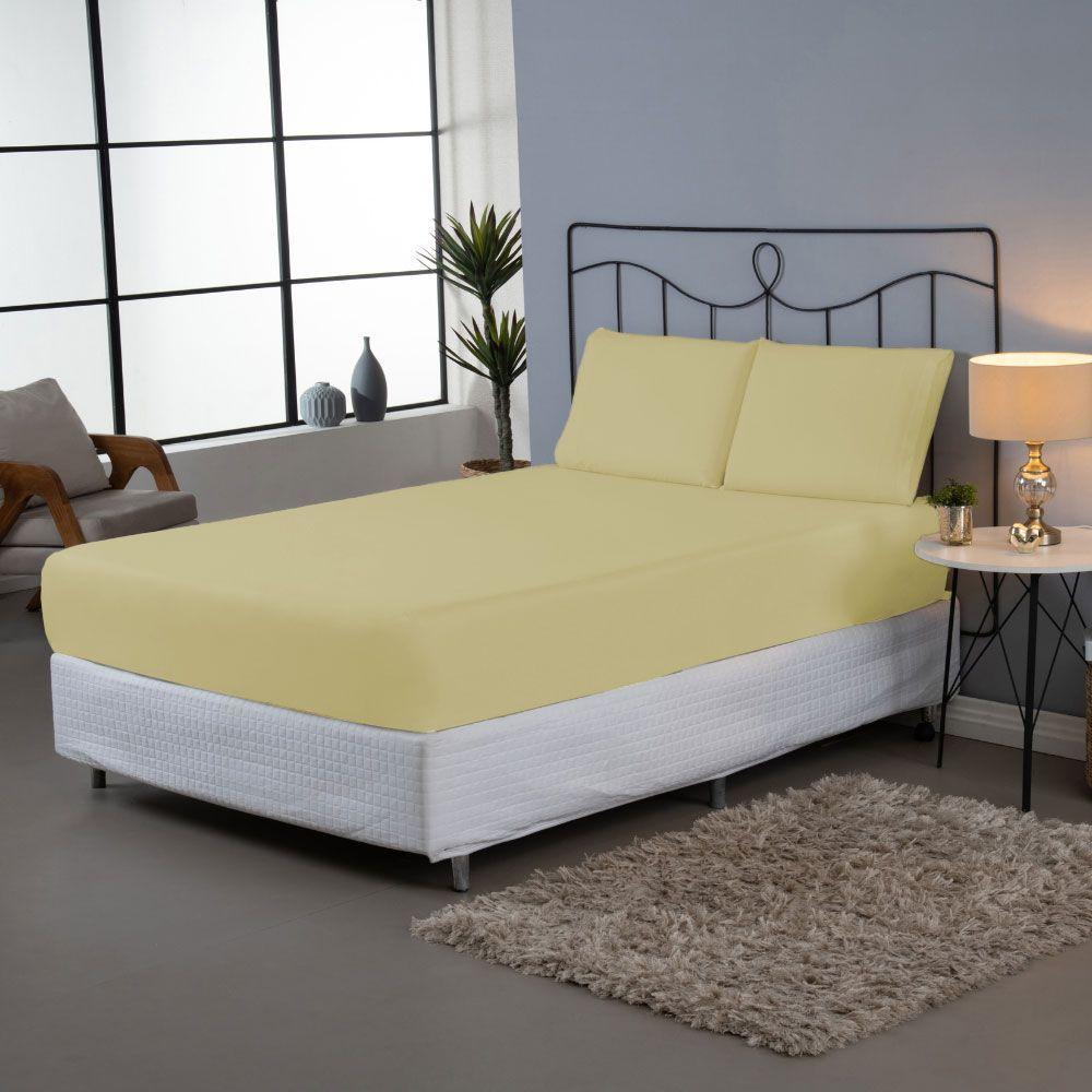 Jogo De Lençol Usual Queen 3 Peças Percal 180 Fios - Amarelo - 80% Poliéster- 20% Algodão - 2