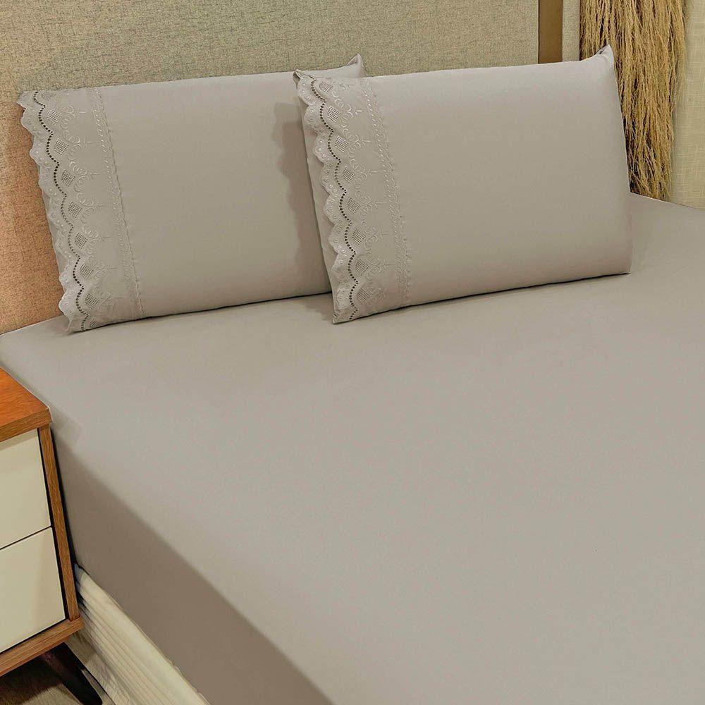 Jogo De Lençol Realce Casal 3 Peças Percal 300 Fios Bordado Inglês Macio - Fendi - 100% Poliéster - 2