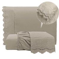 Jogo De Lençol Realce Casal 3 Peças Percal 300 Fios Bordado Inglês Macio - Fendi - 100% Poliéster - 3