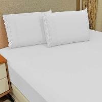 Jogo De Lençol Realce Casal 3 Peças Percal 300 Fios Bordado Inglês Macio - Branco - 100% Poliéster - 2