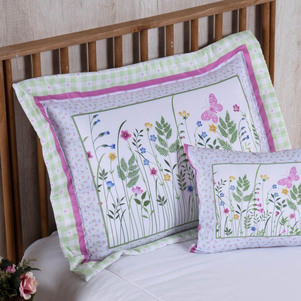 Kit Edredom Juvenil Solteiro 04 Peças Estampado 300 Fios - Jardim - 100% Poliéster - 3