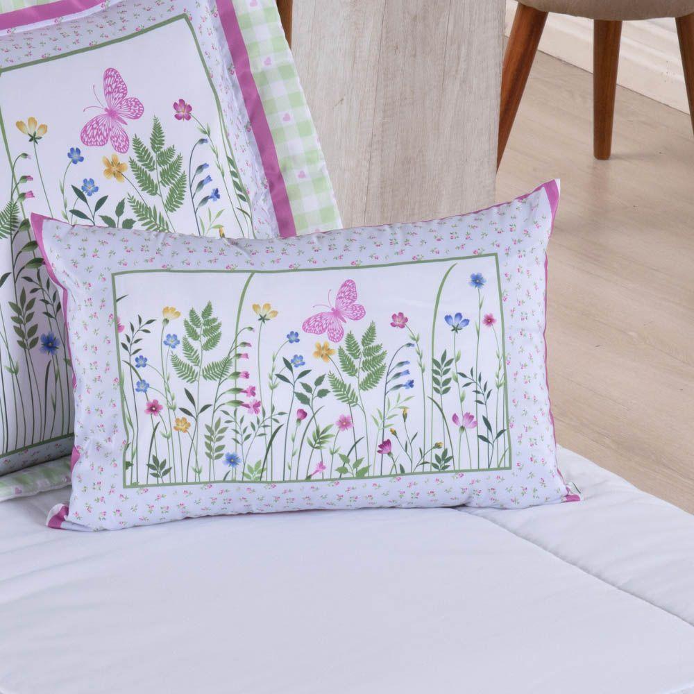 Kit Edredom Juvenil Solteiro 04 Peças Estampado 300 Fios - Jardim - 100% Poliéster - 4