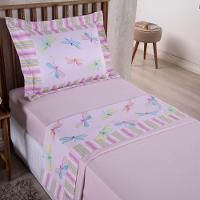 Jogo De Lençol Juvenil Girl 3 Peças Micropercal 300 Fios Estampado - Libélula - 100% Poliéster - 1