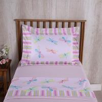 Jogo De Lençol Juvenil Girl 3 Peças Micropercal 300 Fios Estampado - Libélula - 100% Poliéster - 2