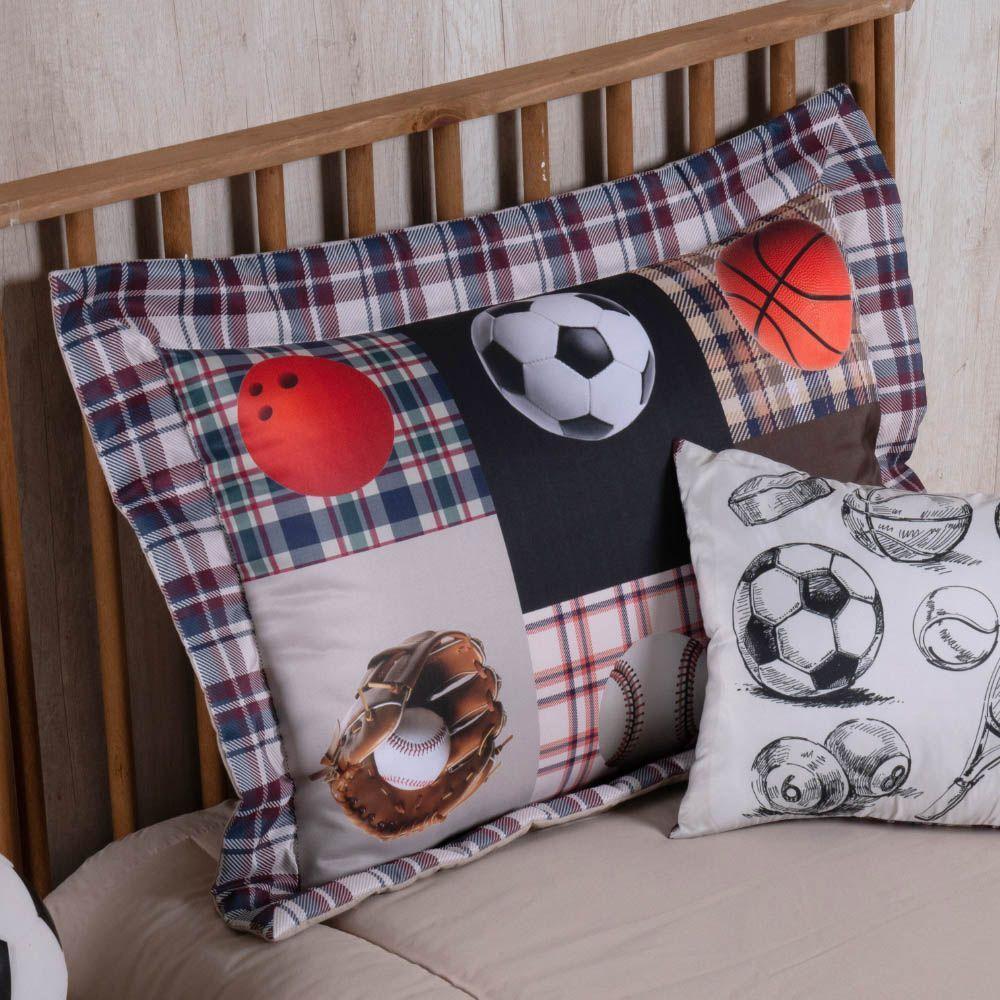 Kit Edredom Juvenil Solteiro 04 Peças Estampado 300 Fios - Esportes - 100% Poliéster - 3