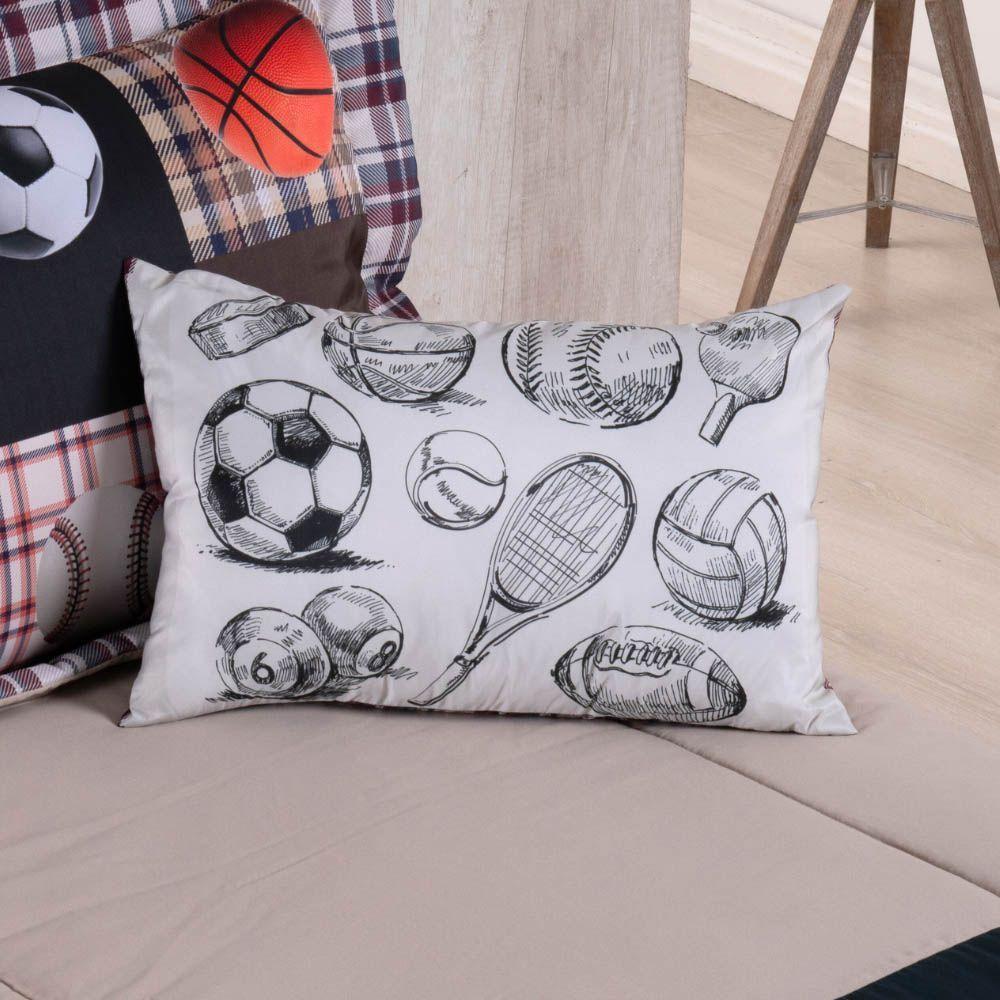 Kit Edredom Juvenil Solteiro 04 Peças Estampado 300 Fios - Esportes - 100% Poliéster - 4