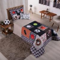 Kit Edredom Juvenil Solteiro 04 Peças Estampado 300 Fios - Esportes - 100% Poliéster - 1