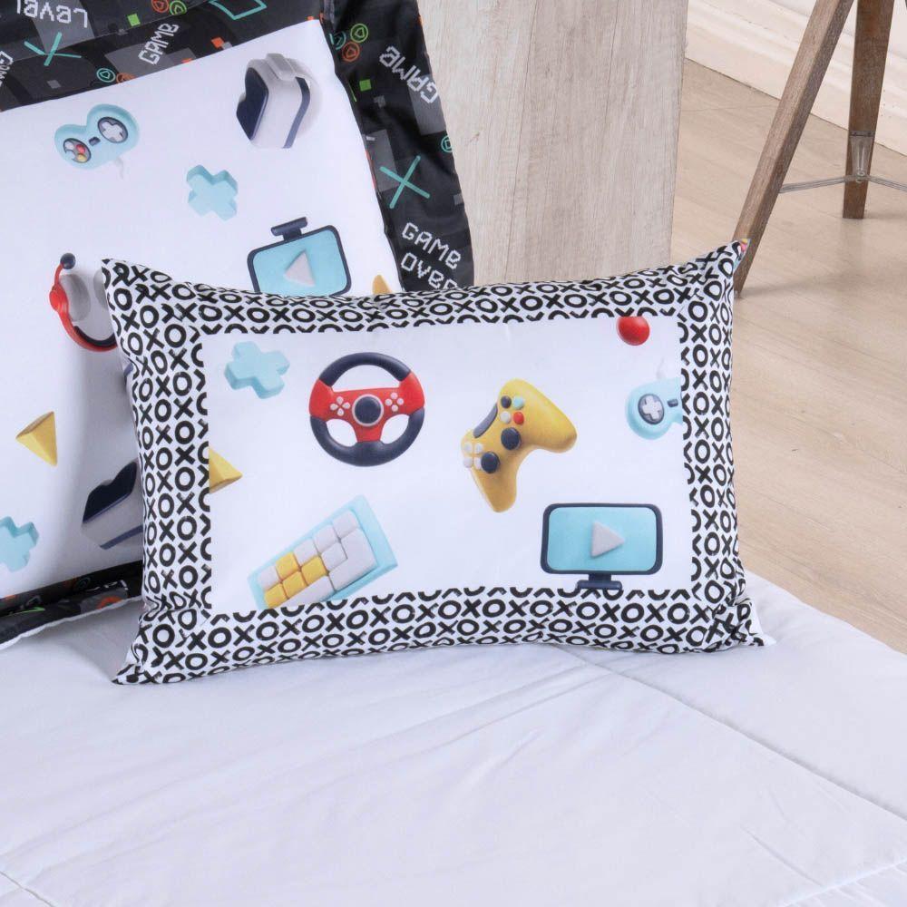 Kit Edredom Juvenil Solteiro 04 Peças Estampado 300 Fios - Games - 100% Poliéster - 4