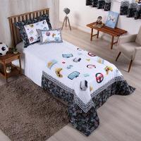 Kit Edredom Juvenil Solteiro 04 Peças Estampado 300 Fios - Games - 100% Poliéster - 1