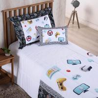 Kit Edredom Juvenil Solteiro 04 Peças Estampado 300 Fios - Games - 100% Poliéster - 2